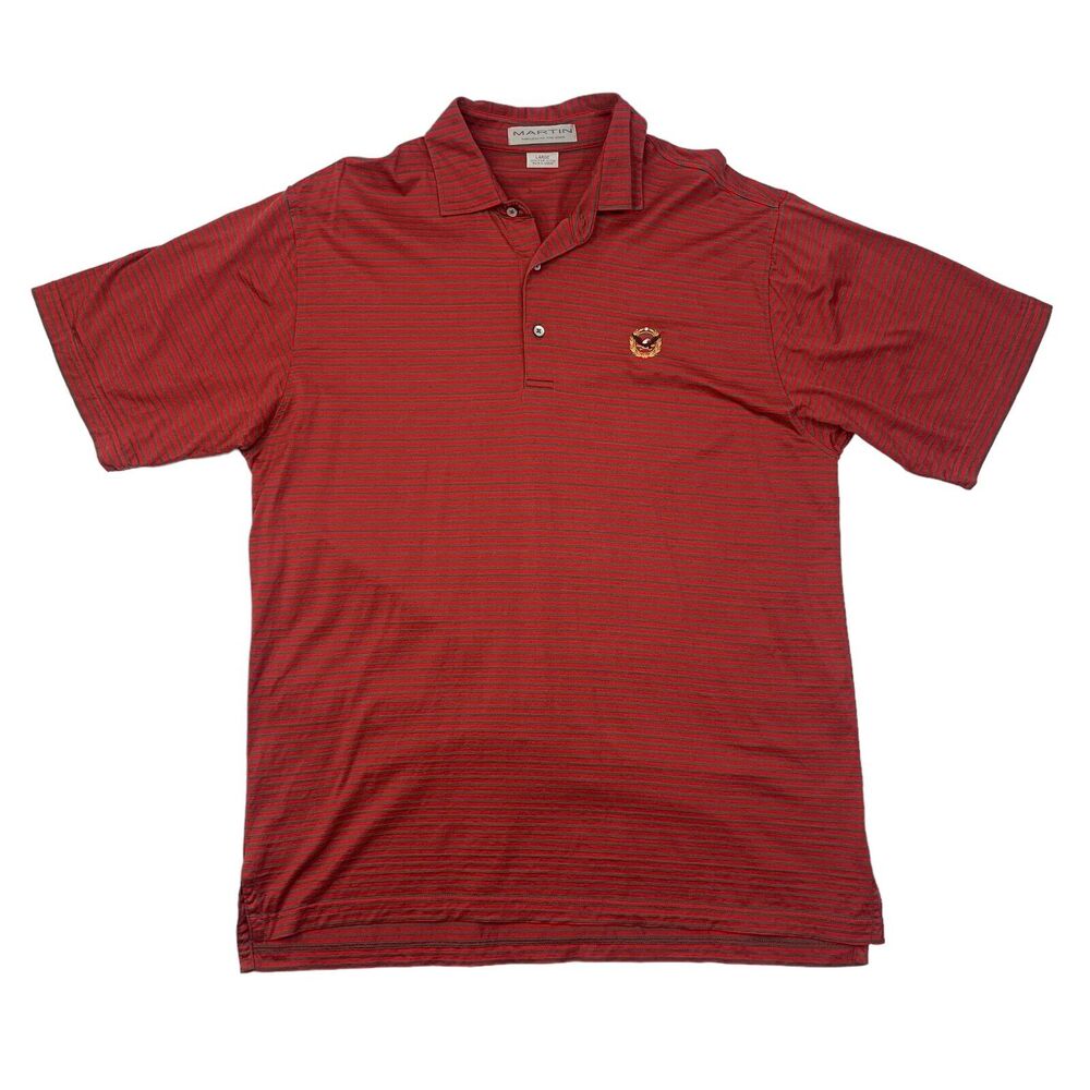 Vintage Martin Polo Shirt Men L Large Red Striped Shirttail Hem Pima Cotton Golf